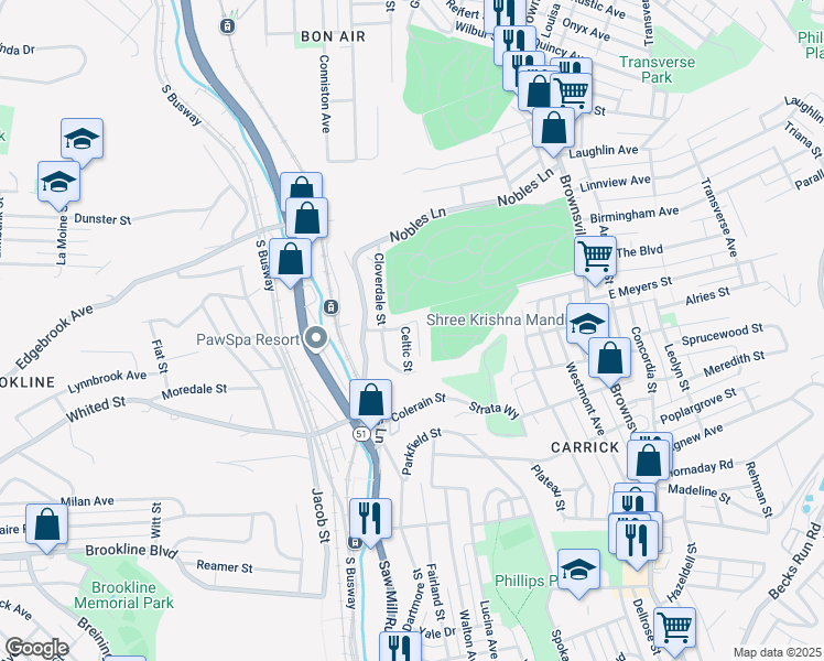 map of restaurants, bars, coffee shops, grocery stores, and more near 201 Glade Street in Pittsburgh