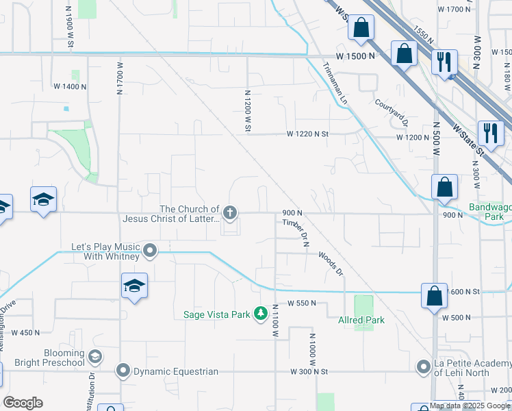 map of restaurants, bars, coffee shops, grocery stores, and more near 1160 900 North in Lehi