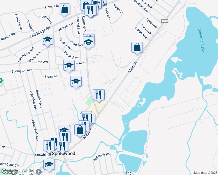 map of restaurants, bars, coffee shops, grocery stores, and more near 39 Polonia Street in Spotswood