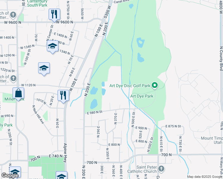 map of restaurants, bars, coffee shops, grocery stores, and more near 1094 North 350 East in American Fork