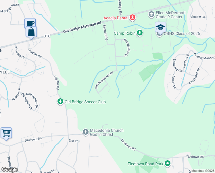 map of restaurants, bars, coffee shops, grocery stores, and more near 9 Trish Court in Matawan
