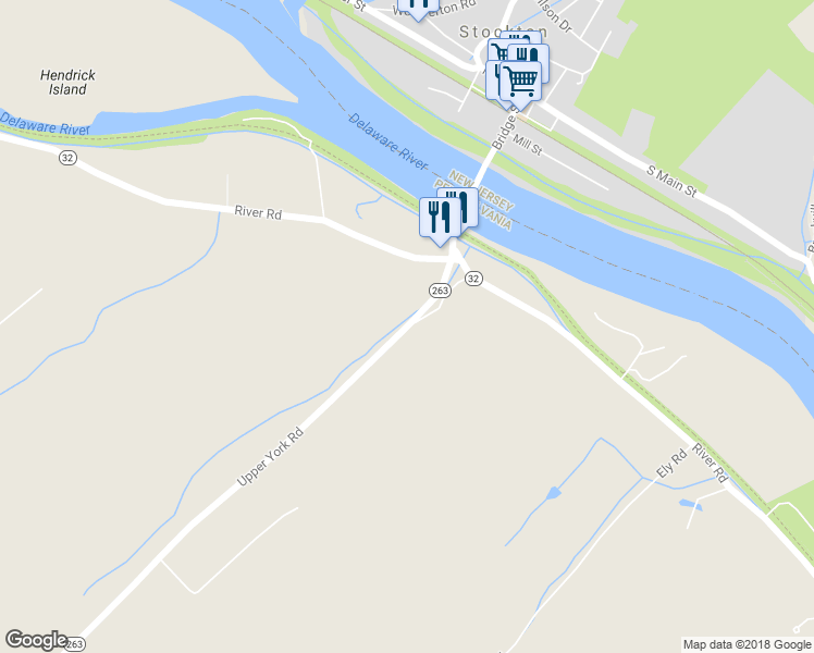 map of restaurants, bars, coffee shops, grocery stores, and more near 7063 Upper York Road in New Hope