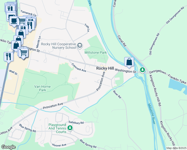 map of restaurants, bars, coffee shops, grocery stores, and more near 37 Crescent Avenue in Rocky Hill