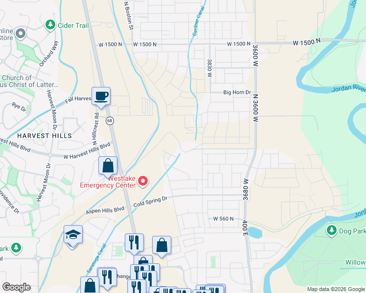 map of restaurants, bars, coffee shops, grocery stores, and more near 947 North 4020 West in Lehi