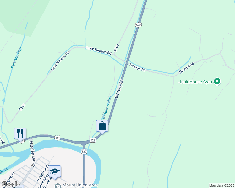 map of restaurants, bars, coffee shops, grocery stores, and more near 696 U.S. 522 in Mount Union