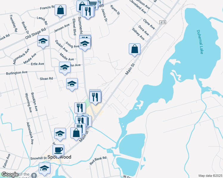 map of restaurants, bars, coffee shops, grocery stores, and more near 39 Polonia Street in Spotswood