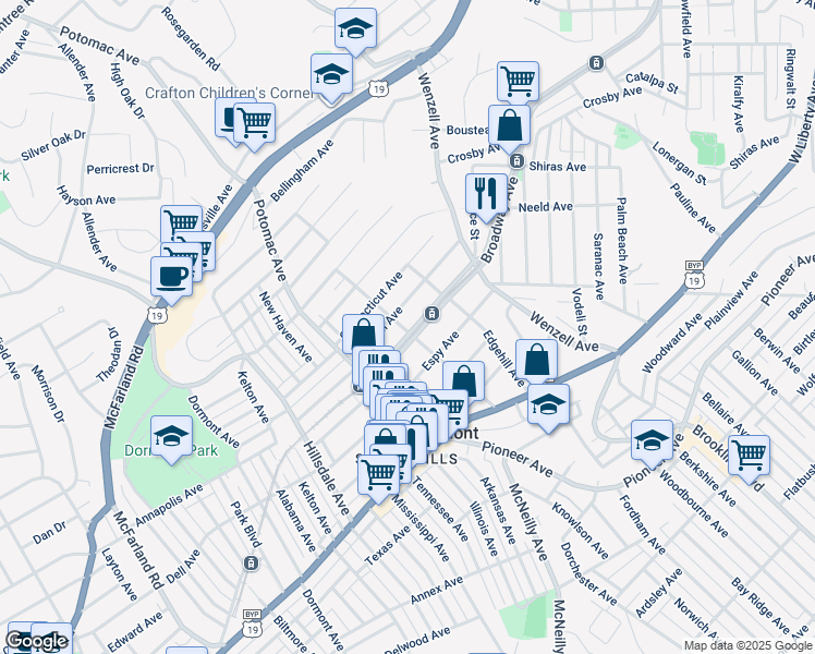 map of restaurants, bars, coffee shops, grocery stores, and more near 2728 Broadway Avenue in Pittsburgh