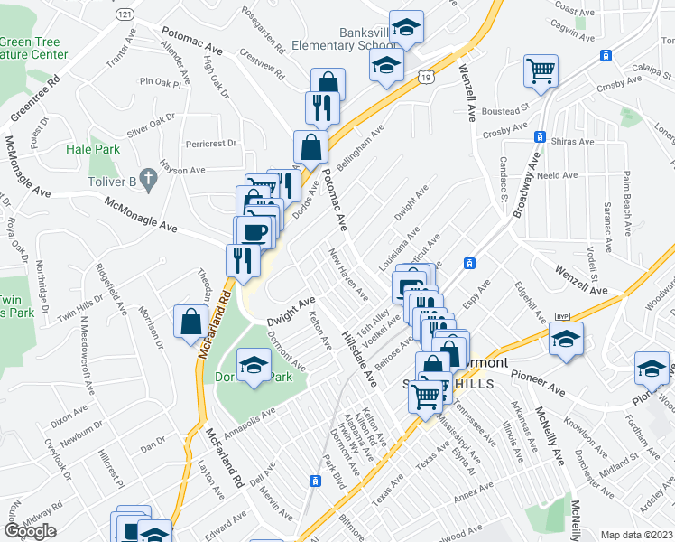 map of restaurants, bars, coffee shops, grocery stores, and more near 1717 New Haven Avenue in Pittsburgh