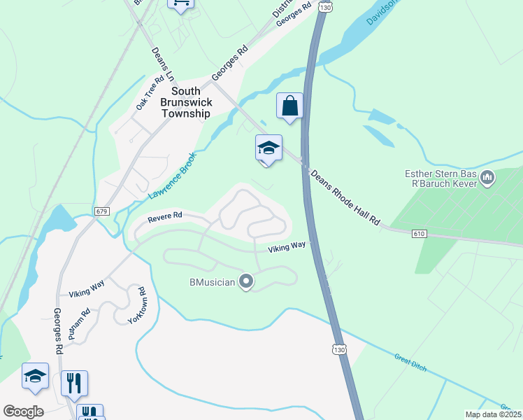map of restaurants, bars, coffee shops, grocery stores, and more near 58 Lexington Road in South Brunswick Township