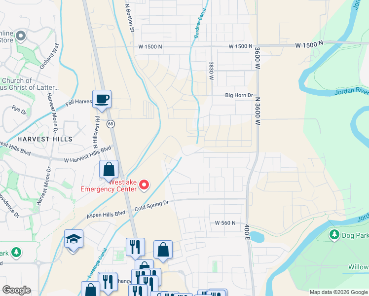 map of restaurants, bars, coffee shops, grocery stores, and more near 953 North 4020 West in Lehi