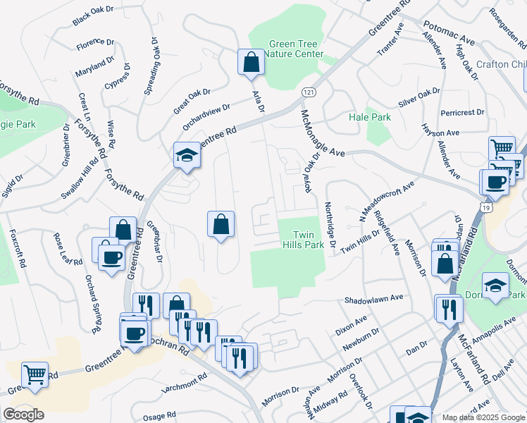 map of restaurants, bars, coffee shops, grocery stores, and more near 890 Hillgate Place in Pittsburgh
