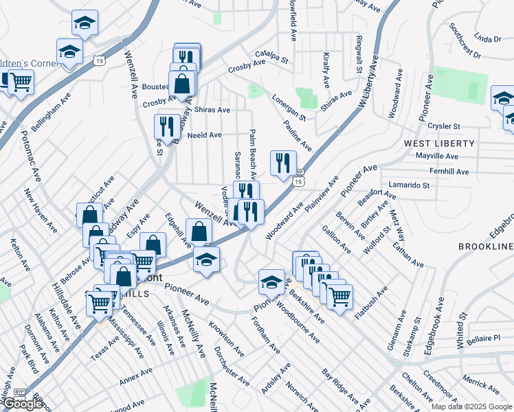 map of restaurants, bars, coffee shops, grocery stores, and more near 2446 Saranac Avenue in Pittsburgh