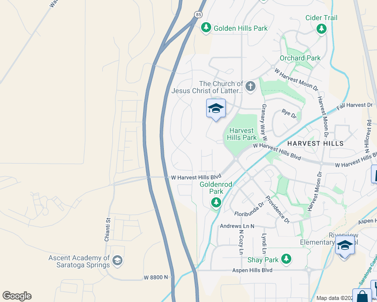 map of restaurants, bars, coffee shops, grocery stores, and more near 2036 North Elderberry Drive in Saratoga Springs