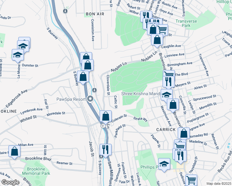 map of restaurants, bars, coffee shops, grocery stores, and more near 201 Glade St in Pittsburgh