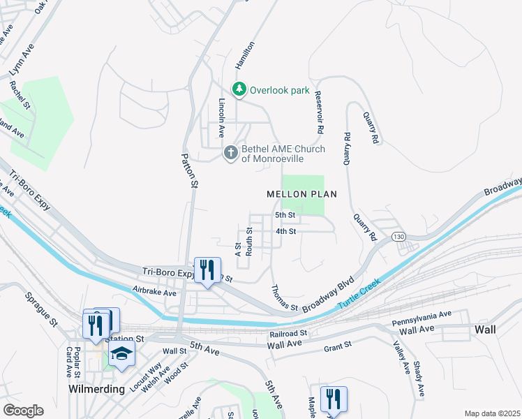 map of restaurants, bars, coffee shops, grocery stores, and more near 2685 5th Street in Monroeville