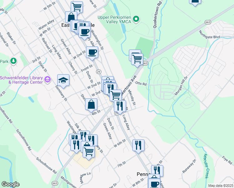 map of restaurants, bars, coffee shops, grocery stores, and more near 817 Quakertown Avenue in Pennsburg