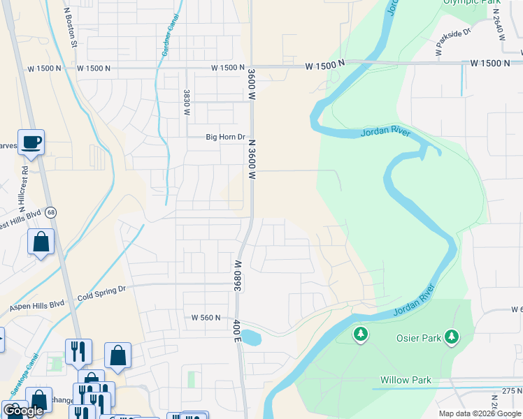 map of restaurants, bars, coffee shops, grocery stores, and more near 9293 North 3600 West in Lehi