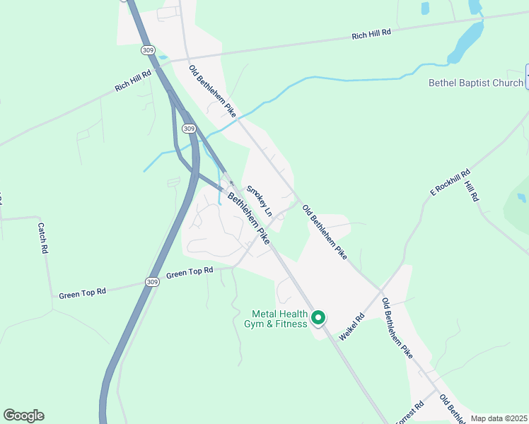 map of restaurants, bars, coffee shops, grocery stores, and more near 23A Green Top Road in Sellersville