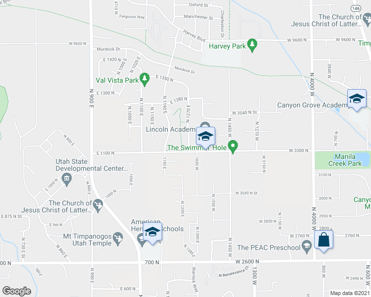 map of restaurants, bars, coffee shops, grocery stores, and more near 1103 North 1270 East in American Fork