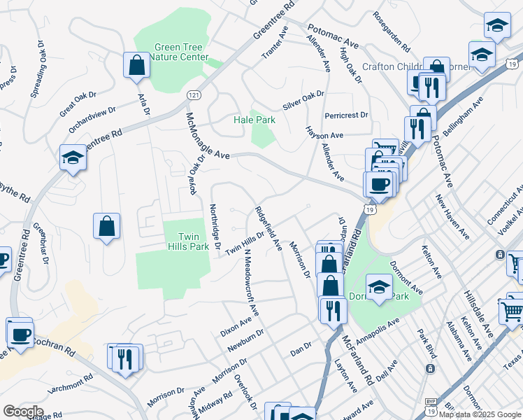 map of restaurants, bars, coffee shops, grocery stores, and more near 876 North Meadowcroft Avenue in Pittsburgh