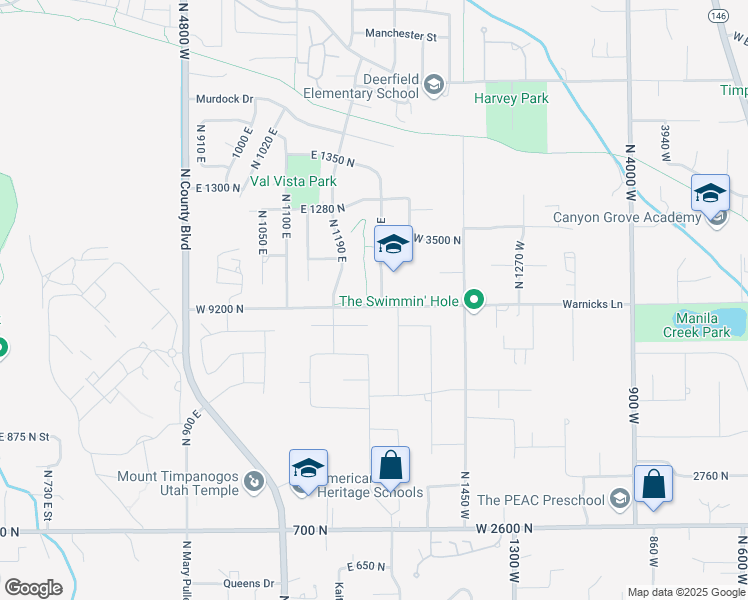 map of restaurants, bars, coffee shops, grocery stores, and more near 1101 North 1270 East in American Fork