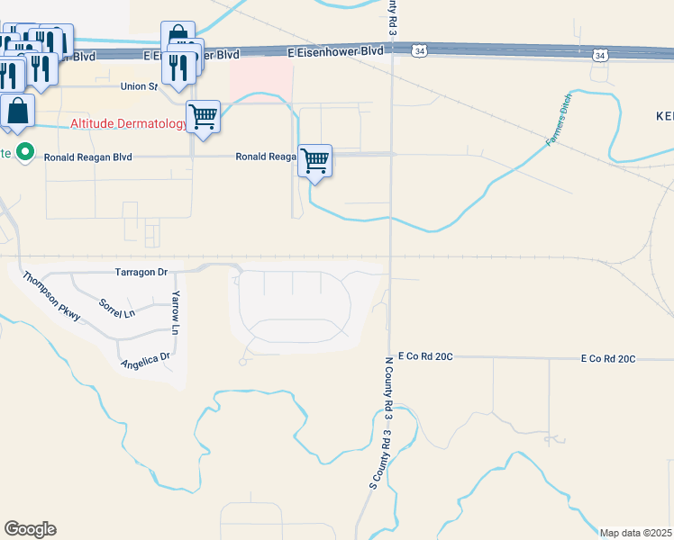 map of restaurants, bars, coffee shops, grocery stores, and more near 4061 Pennycress Drive in Johnstown