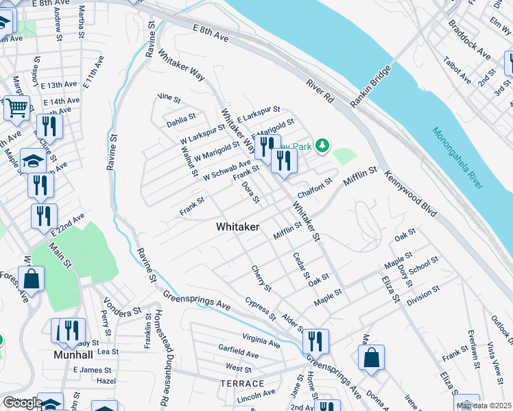 map of restaurants, bars, coffee shops, grocery stores, and more near 208 Dora Street in Homestead