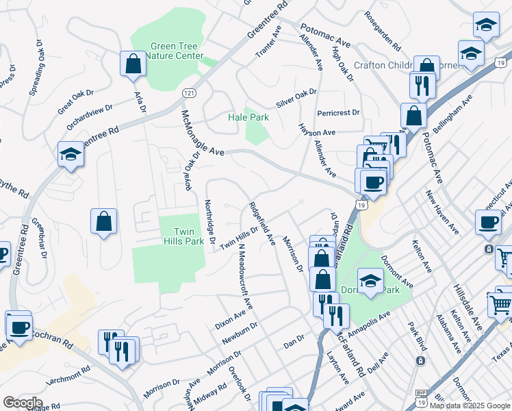map of restaurants, bars, coffee shops, grocery stores, and more near 876 North Meadowcroft Avenue in Pittsburgh