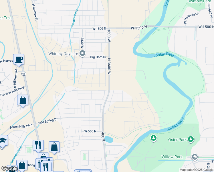 map of restaurants, bars, coffee shops, grocery stores, and more near 956 North 3620 West in Lehi