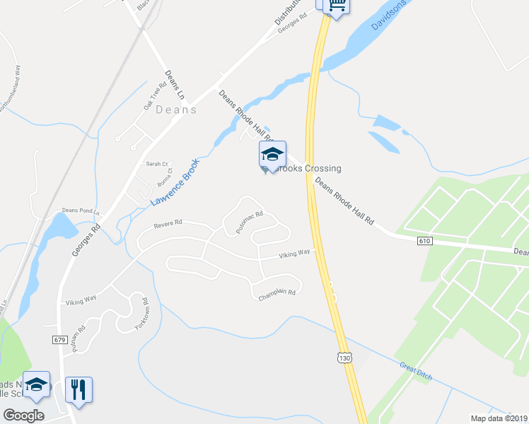 map of restaurants, bars, coffee shops, grocery stores, and more near 58 Lexington Road in South Brunswick Township