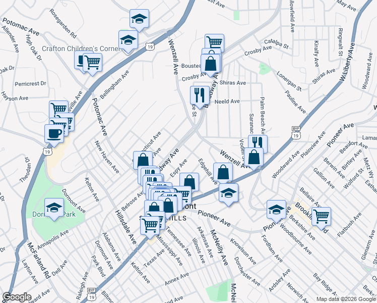 map of restaurants, bars, coffee shops, grocery stores, and more near 2700 Espy Avenue in Pittsburgh