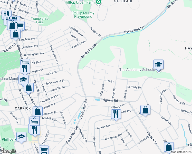 map of restaurants, bars, coffee shops, grocery stores, and more near 459 1st Street in Pittsburgh