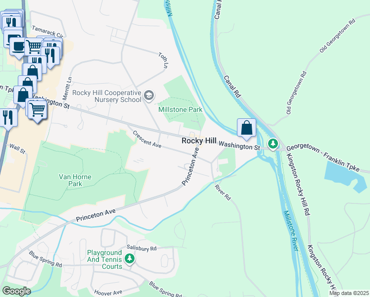 map of restaurants, bars, coffee shops, grocery stores, and more near 48 Crescent Avenue in Rocky Hill