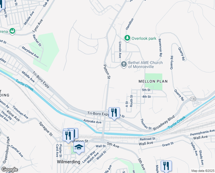 map of restaurants, bars, coffee shops, grocery stores, and more near 469 Patton Street in Wall