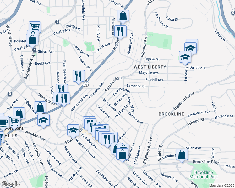 map of restaurants, bars, coffee shops, grocery stores, and more near 2323 Beaufort Avenue in Pittsburgh