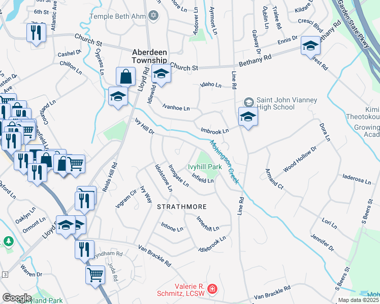map of restaurants, bars, coffee shops, grocery stores, and more near 31 Ithan Lane in Aberdeen Township