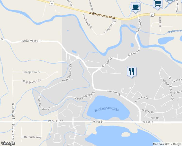 map of restaurants, bars, coffee shops, grocery stores, and more near 728 Beaver Cove Court in Loveland