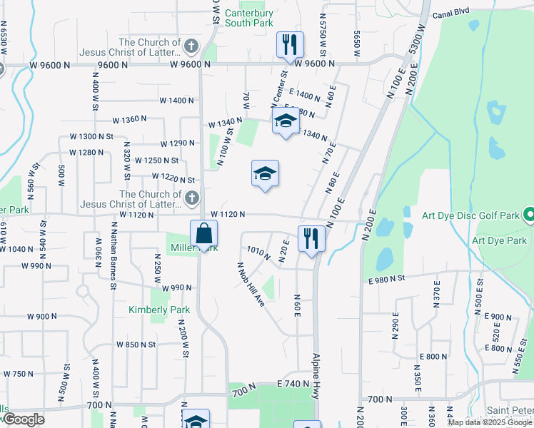 map of restaurants, bars, coffee shops, grocery stores, and more near 20 West 1120 North in American Fork