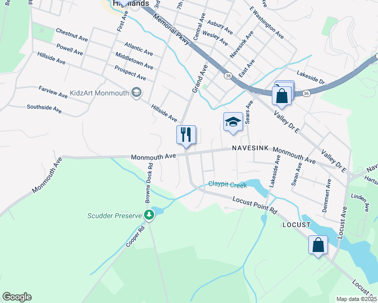 map of restaurants, bars, coffee shops, grocery stores, and more near in Middletown Township