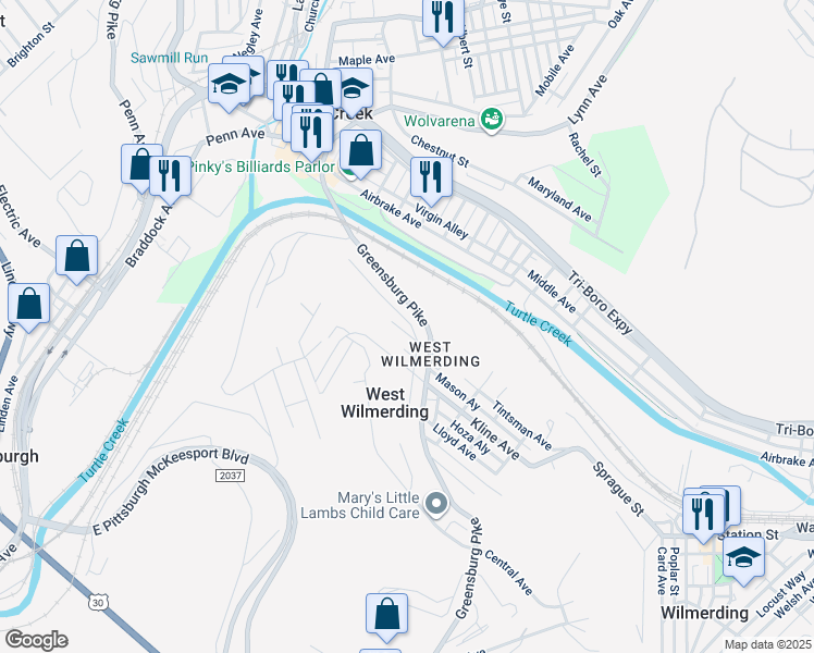 map of restaurants, bars, coffee shops, grocery stores, and more near 436 Tintsman Avenue in North Versailles