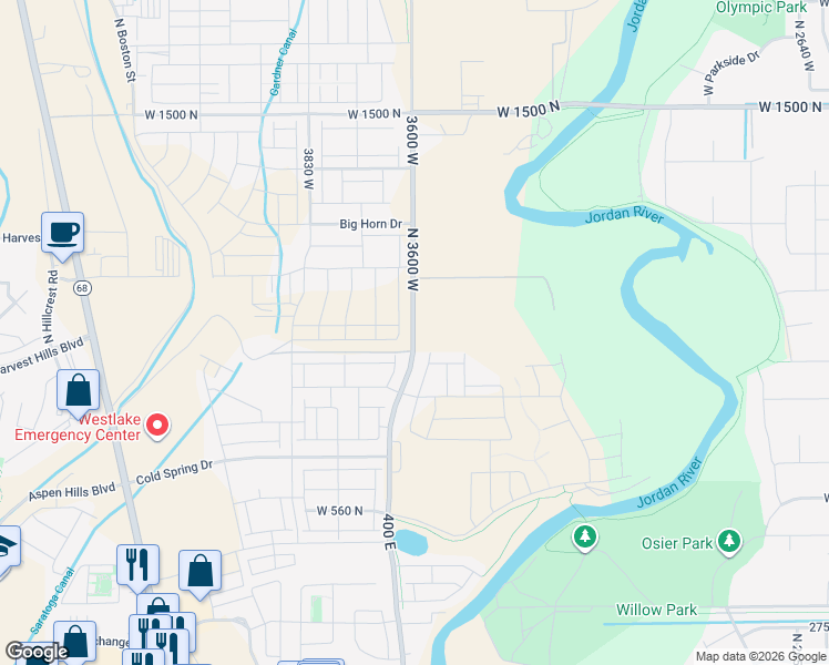 map of restaurants, bars, coffee shops, grocery stores, and more near 9297 North 3600 West in Lehi