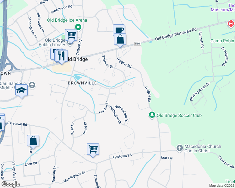 map of restaurants, bars, coffee shops, grocery stores, and more near 161 Devon Court in Old Bridge Township