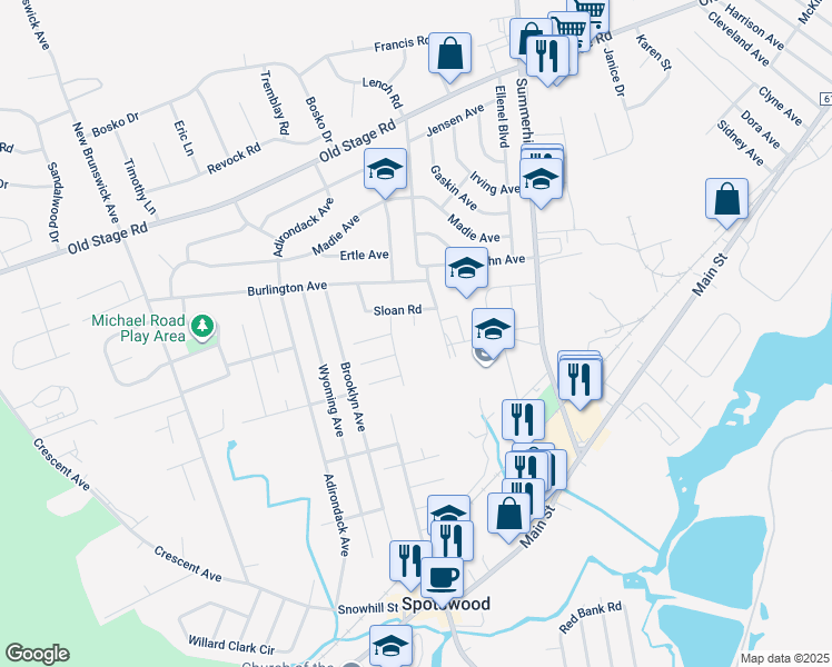 map of restaurants, bars, coffee shops, grocery stores, and more near 14 Beth Court in Spotswood