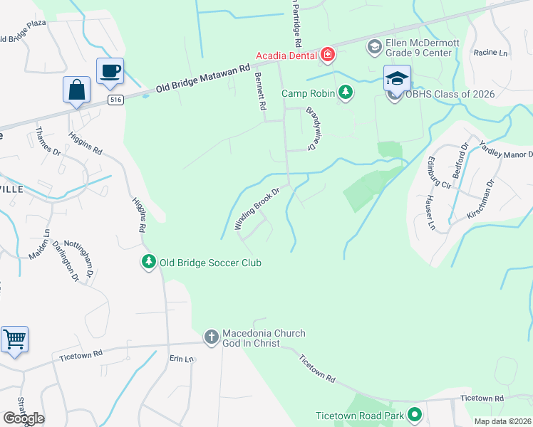 map of restaurants, bars, coffee shops, grocery stores, and more near 9 Trish Court in Matawan