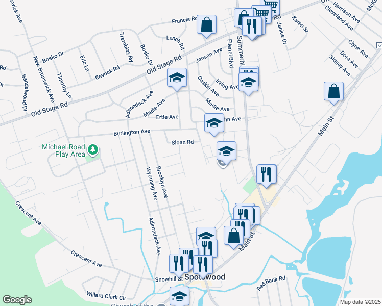 map of restaurants, bars, coffee shops, grocery stores, and more near 14 Beth Court in Spotswood
