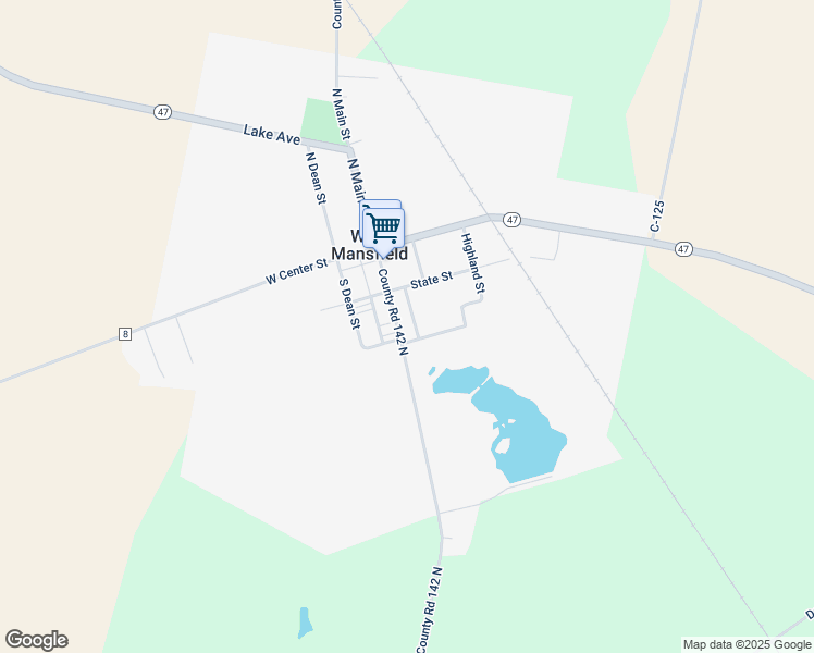 map of restaurants, bars, coffee shops, grocery stores, and more near 271 South Main Street in West Mansfield