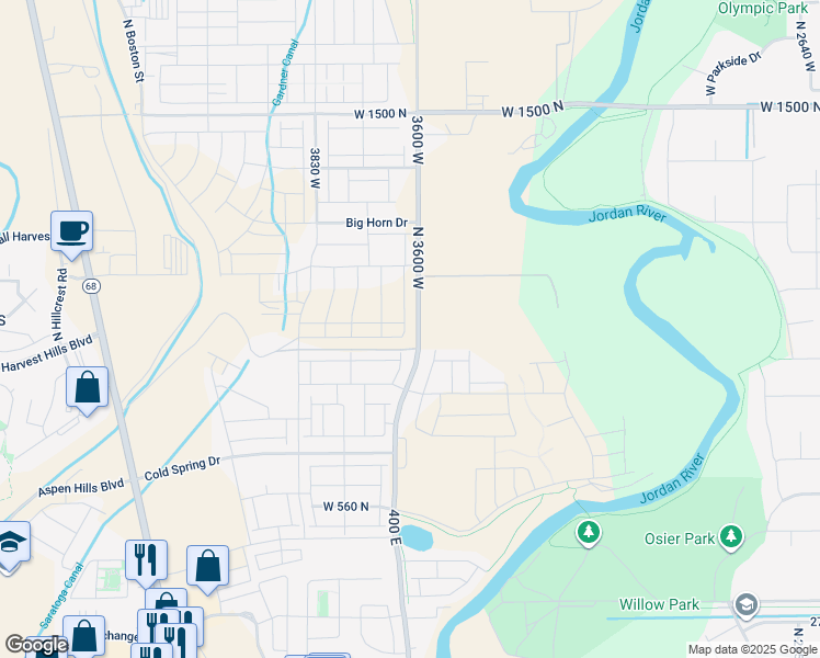 map of restaurants, bars, coffee shops, grocery stores, and more near 962 North 3620 West in Lehi
