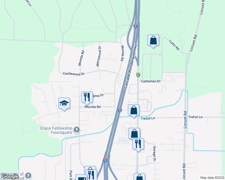 map of restaurants, bars, coffee shops, grocery stores, and more near 3870 Rhonda Road in Cottonwood
