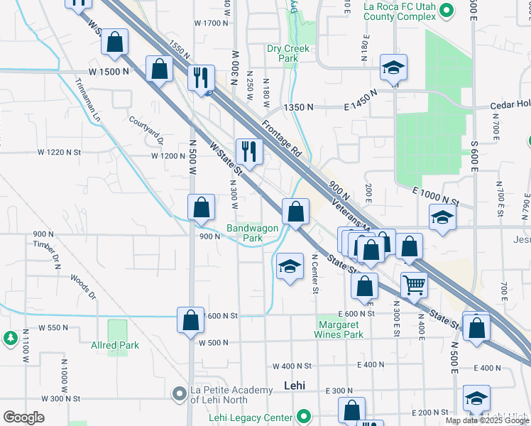 map of restaurants, bars, coffee shops, grocery stores, and more near 996 North 200 West in Lehi
