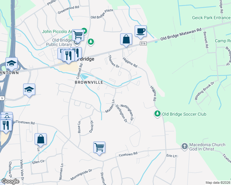 map of restaurants, bars, coffee shops, grocery stores, and more near 152 Devon Court in Old Bridge Township